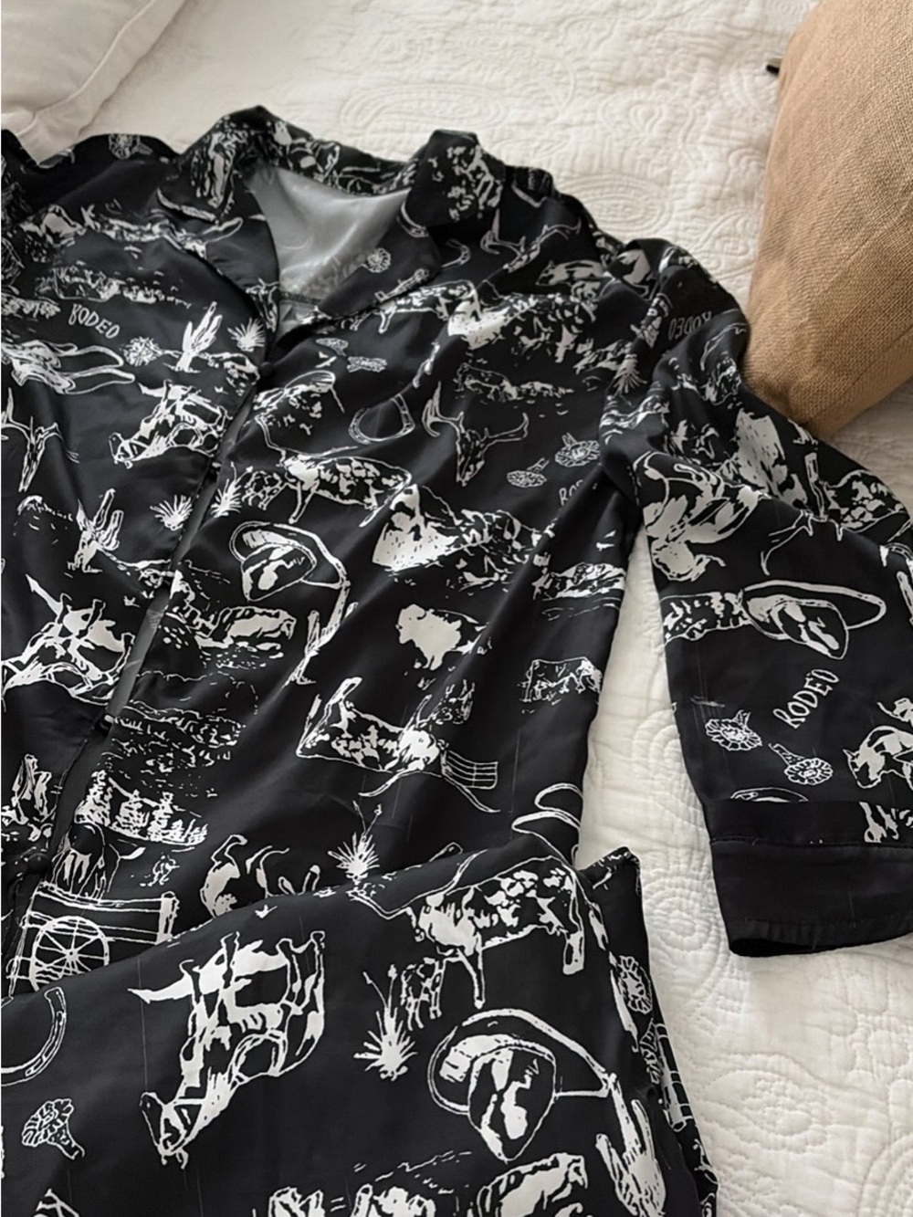 Women’s Black Western Print satin loungewear set
